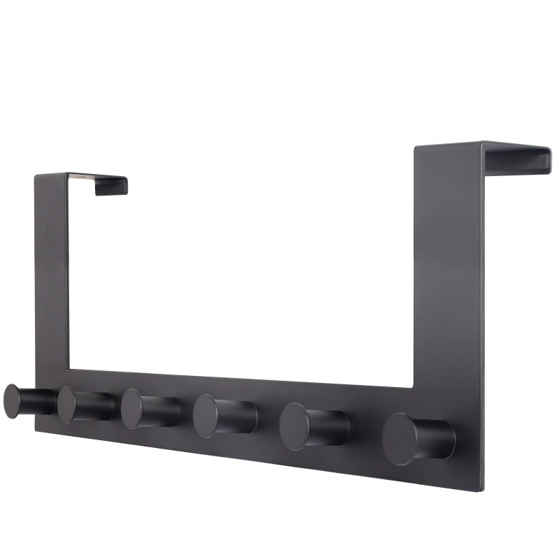 WEBI Over The Door Hooks,Over Door Towel Rack with 6 Peg Hooks for Hanging,Door Coat Hanger Door Coat Rack for Behind Back of Bathroom,Black - Image 1